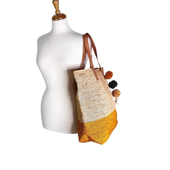 NWT Mar Y Sol Montauk Straw Large Tote in Sunflower - Picture 5 of 13
